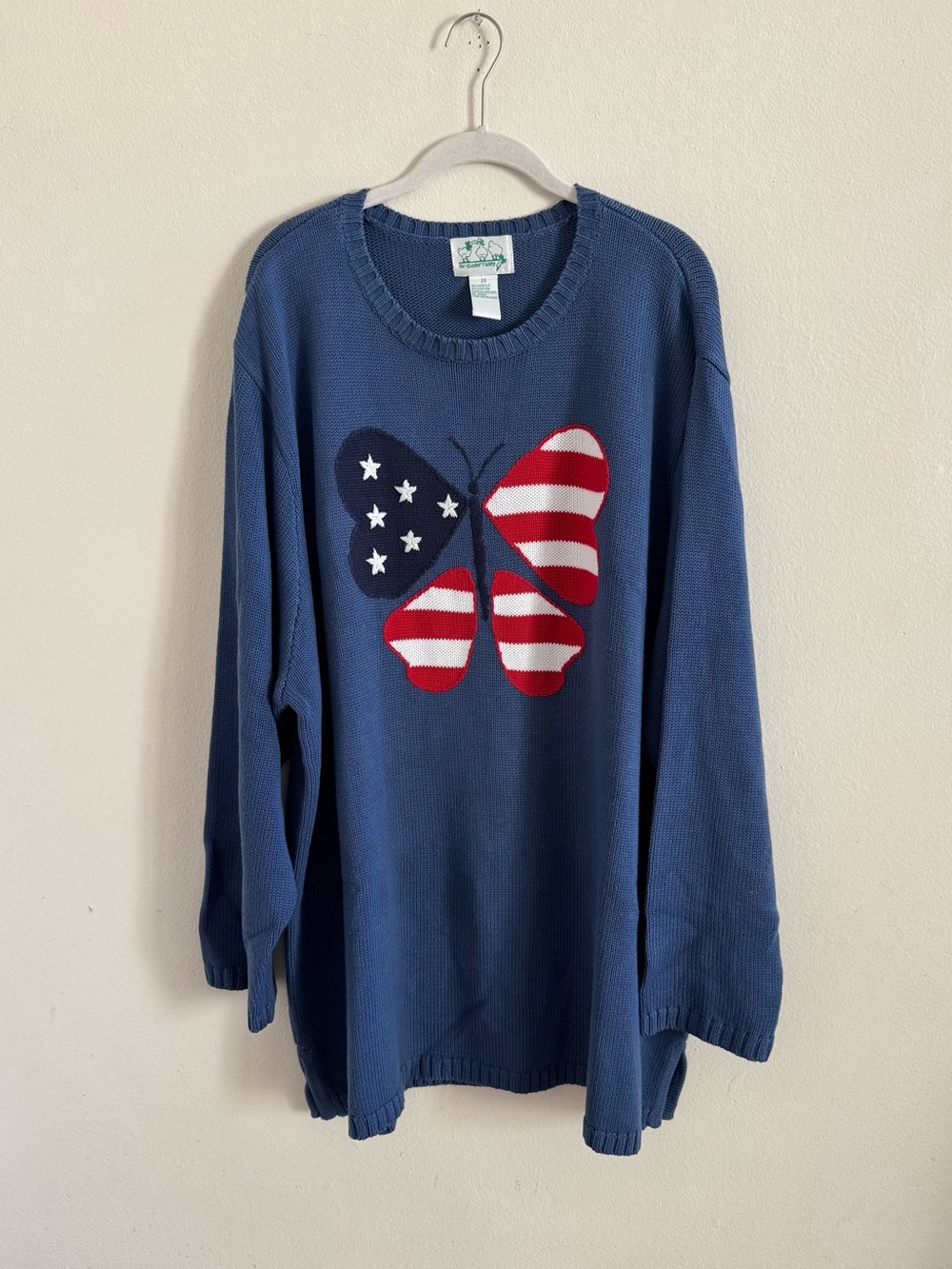 Quacker Factory 4th of July Butterfly Sweater USA Flag Patriotic 2X